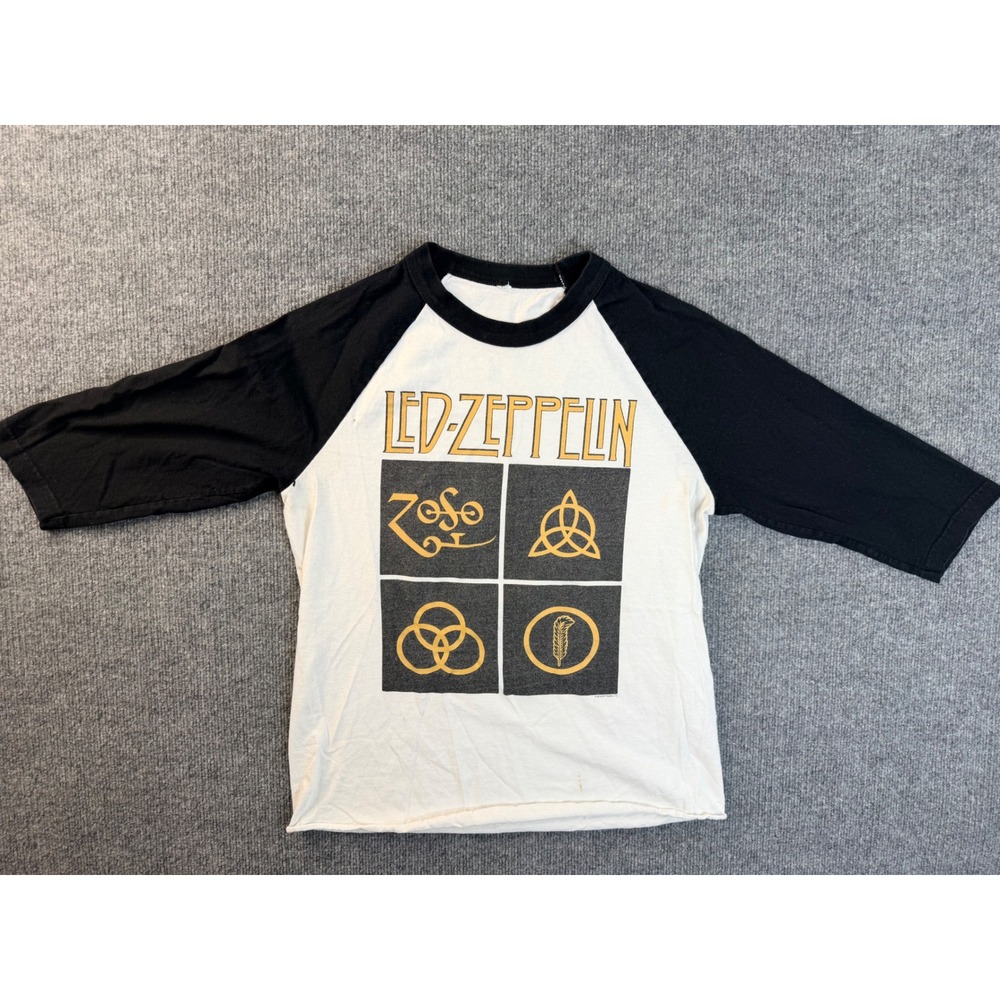 Led Zeppelin Graphic Raglan Shirt Mens Small Black White 3/4 Sleeve Y2K Rock Tee